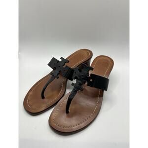 Tory Burch Women's Moore Leather Miller Sandal Thong Black Brown Size 6.5 M